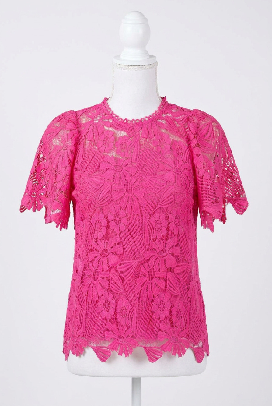 NEW JADE short sleeve lace top in fuchsia